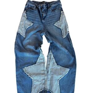 Two Tone Star Applique Wide Leg Jeans - Size 7